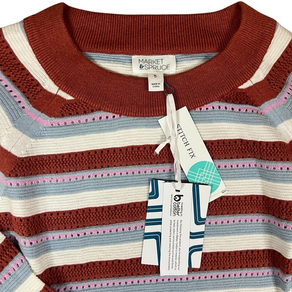 Market & Spruce Stitch Fix Womens XL Multicolor Striped Open knit Sweater NWT - Picture 3 of 10